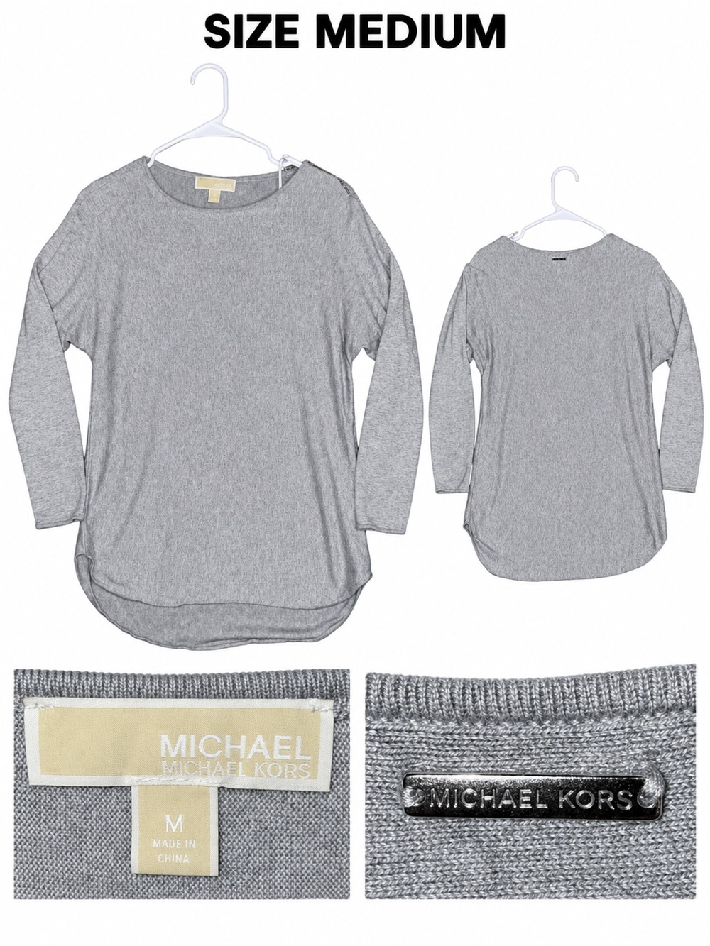 MICHAEL Michael Kors Long Sleeve Heather Gray Scoop Hem Top